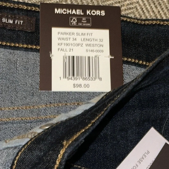 NWT Michael Kors Men’s Jeans Parker Slim Fit Stretch Weston 34/32 MSRP $98 - Picture 6 of 8